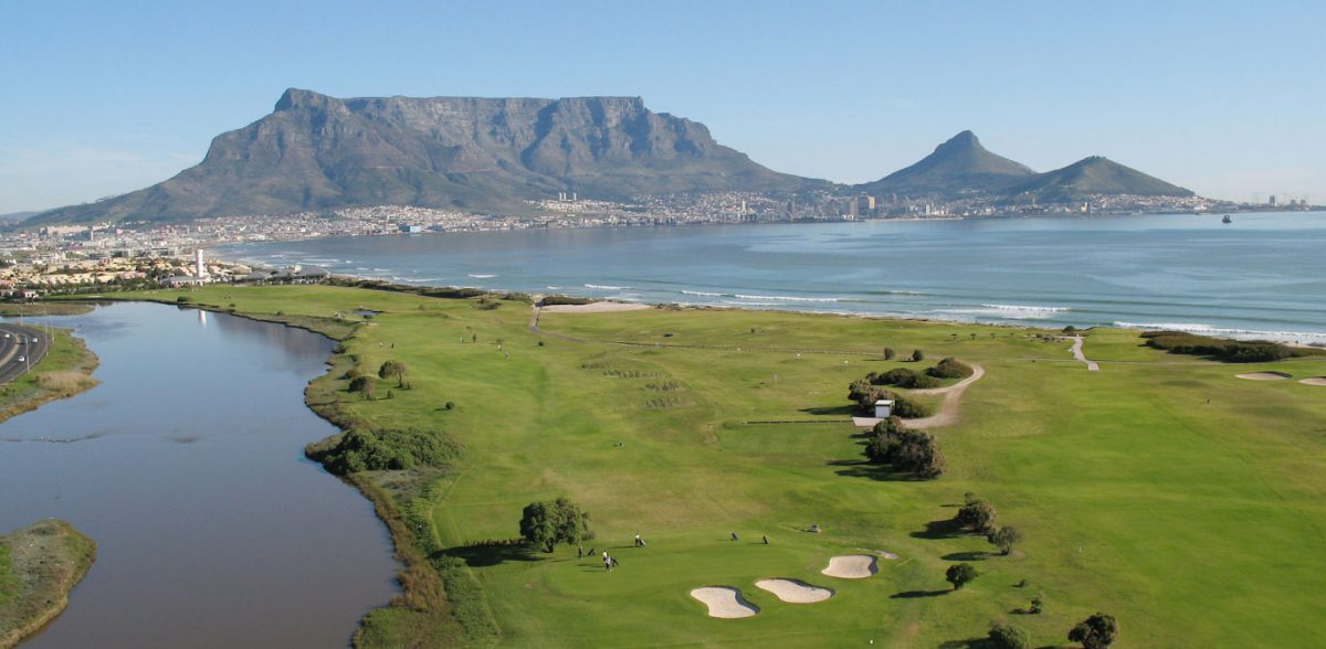 Aerial view of Milnerton Golf Club and Table Mountain, Cape Town, South Africa