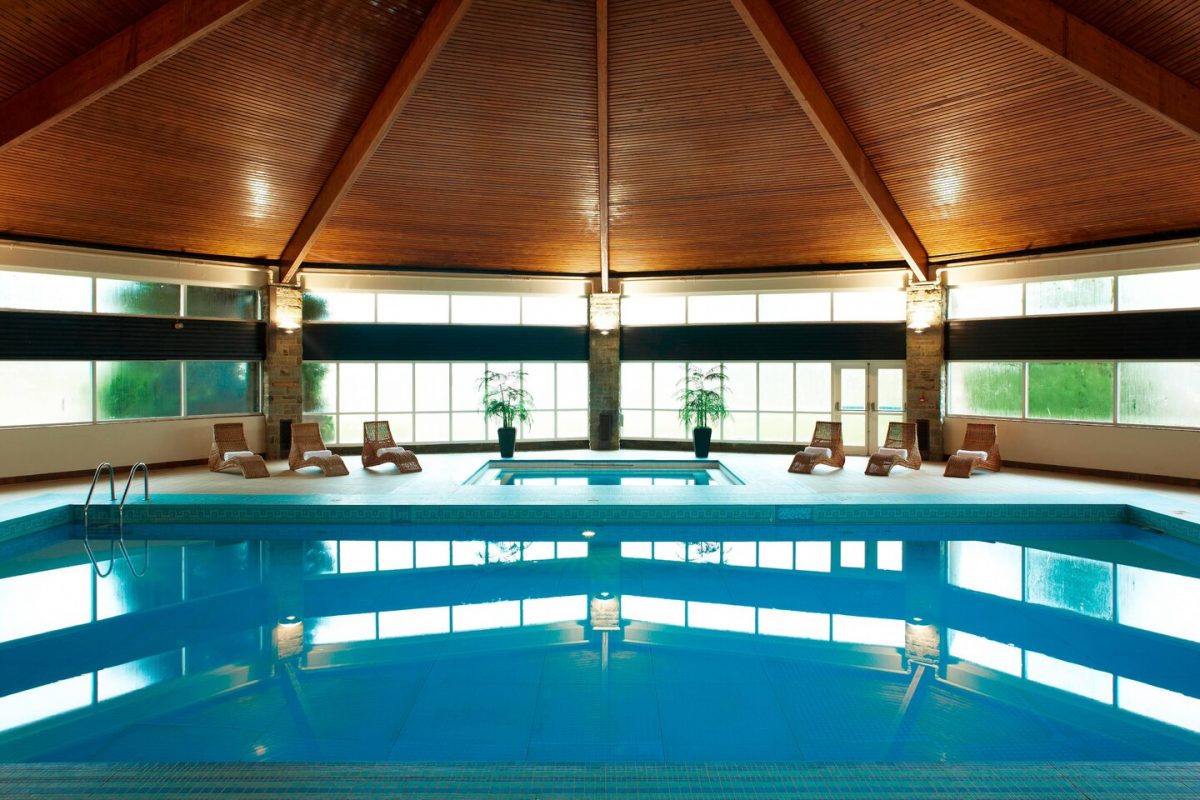 The indoor swimming pool at St Pierre Marriott Hotel and Country Club, Chepstow, England