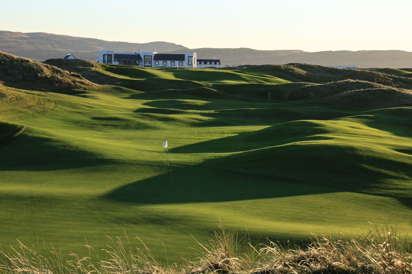 Undulating fairways to the green at The Machrie Hotel and Golf Links, Isle of Islay