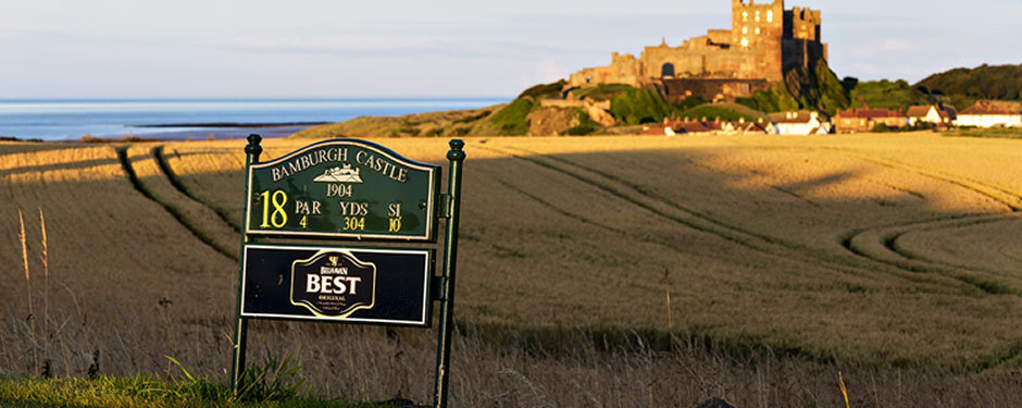 Looking at the castle from Bamburgh Castle Golf Club, Northumberland, England