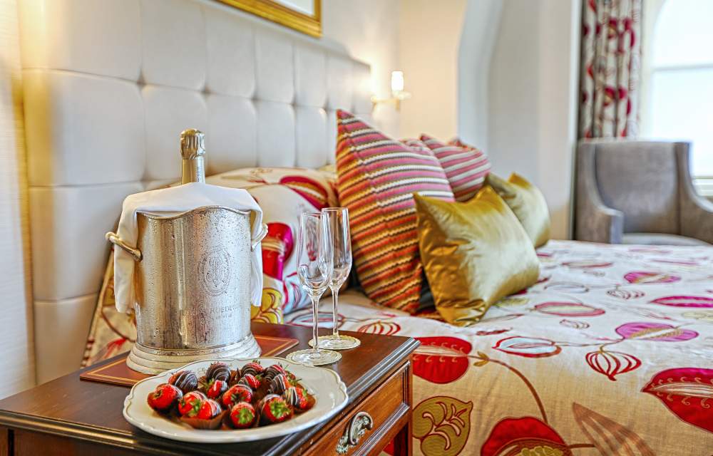 Champagne and strawberry treat in the bedroom at The Grand Hotel