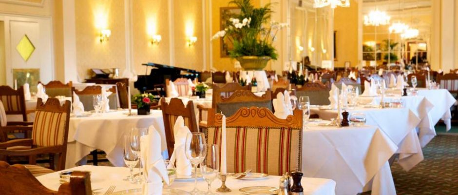 The main restaurant at The Grand Hotel Eastbourne, England