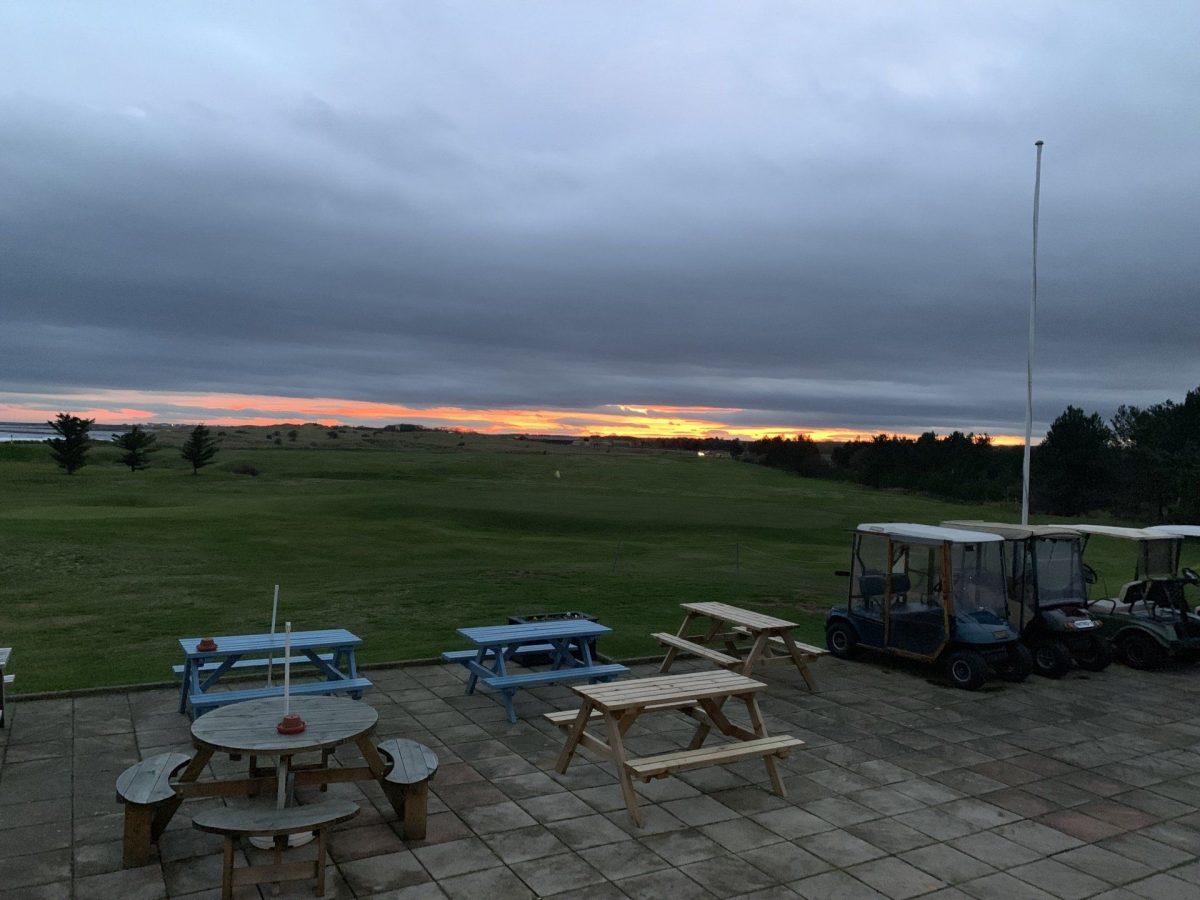 Sunset from the terrace at Seahouses Golf Club, Northumberland, England