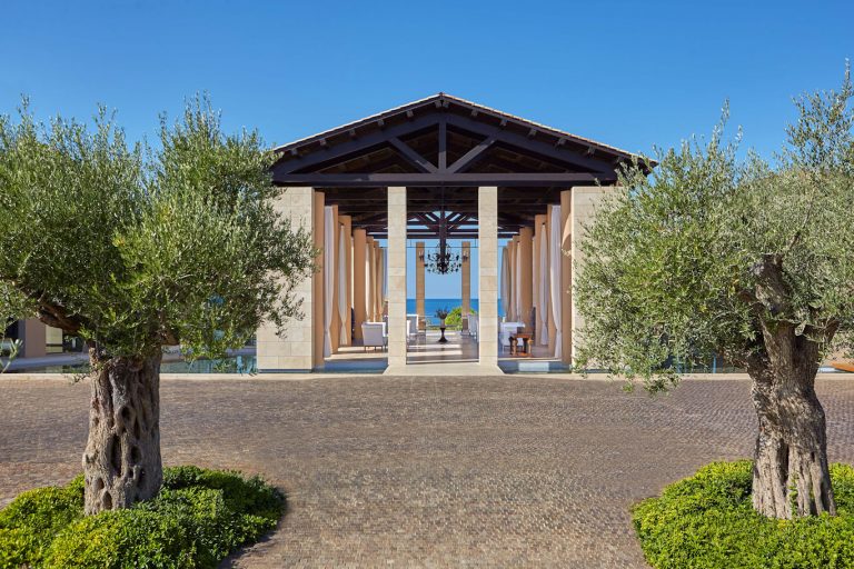 Elegant pool pagoda at The Romanos Costa Navarino, Greece