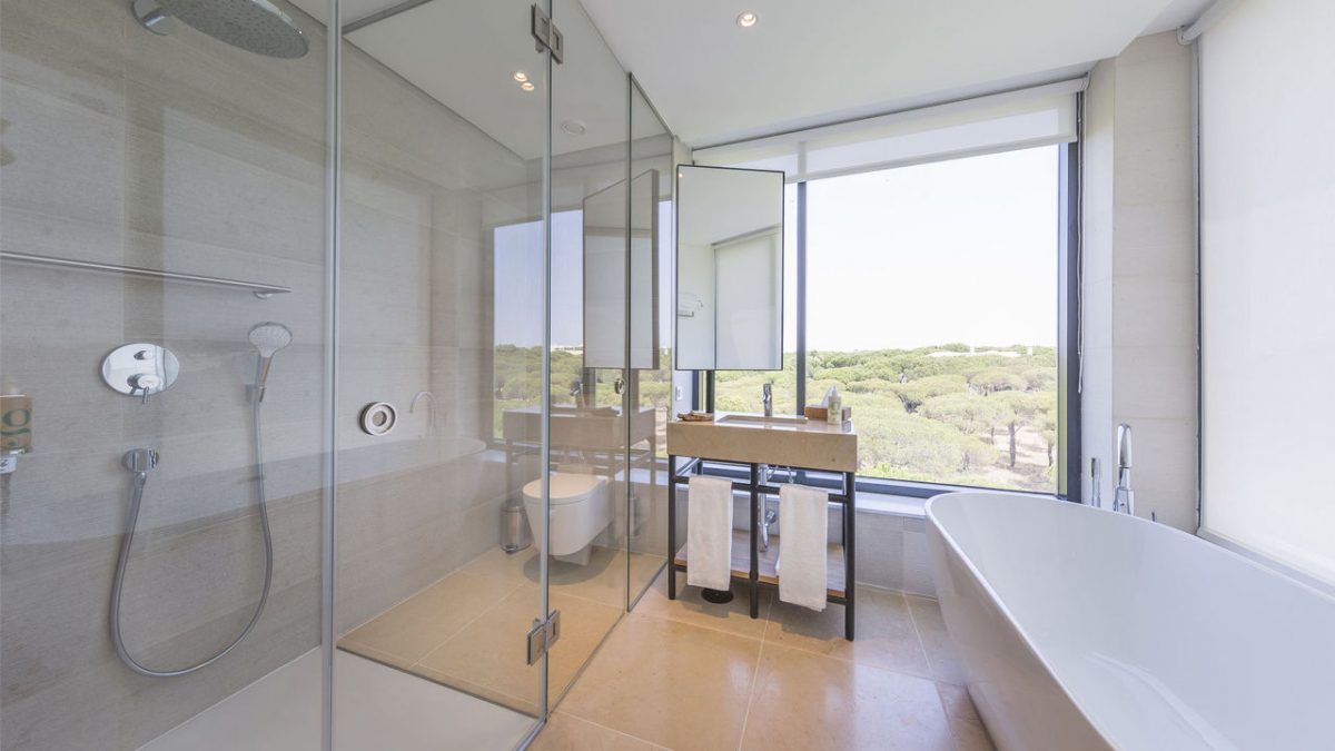 Large step free bathrooms at Praia Verde Boutique Hotel Castro Marim, Algarve, Portugal