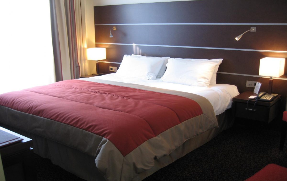 A double bedroom at Le Bristol Hotel, Le Touquet, Northern France