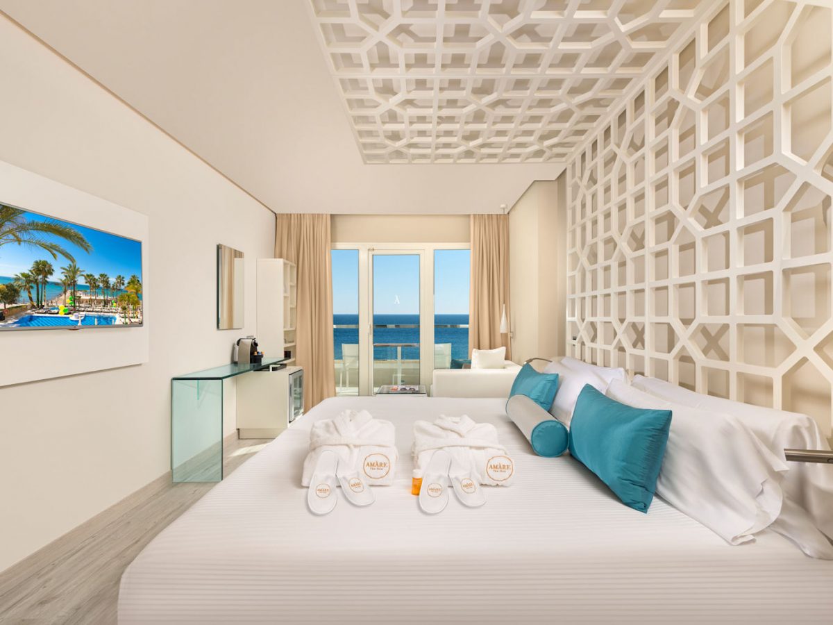 Modern well equipped bedrooms at the Amare Beach Hotel Marbella, Costa del Sol, Spain
