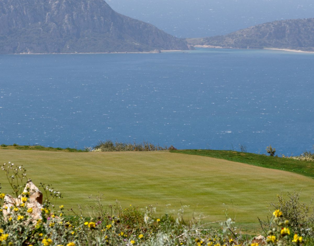 The International Olympic Academy golf course at Costa Navarino is on the edge of the sea