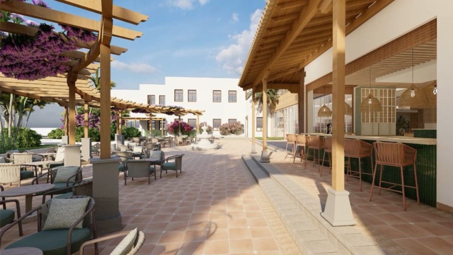 Designer's images of the new terrace bar at Jardin Tecina, La Gomera, opening December 2024