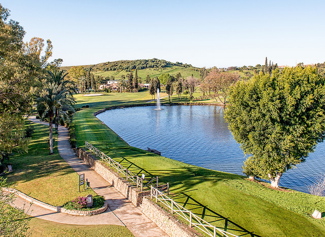 Water hazard on the first hole at El Paraiso Golf Club, Costa del Sol, Spain. Golf Planet Holidays