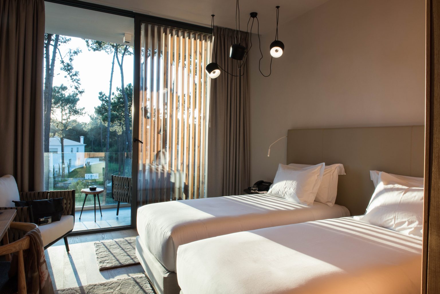 A twin bedroom in the Aroeira Hotel, Lisbon, Portugal. Golf Planet Holidays