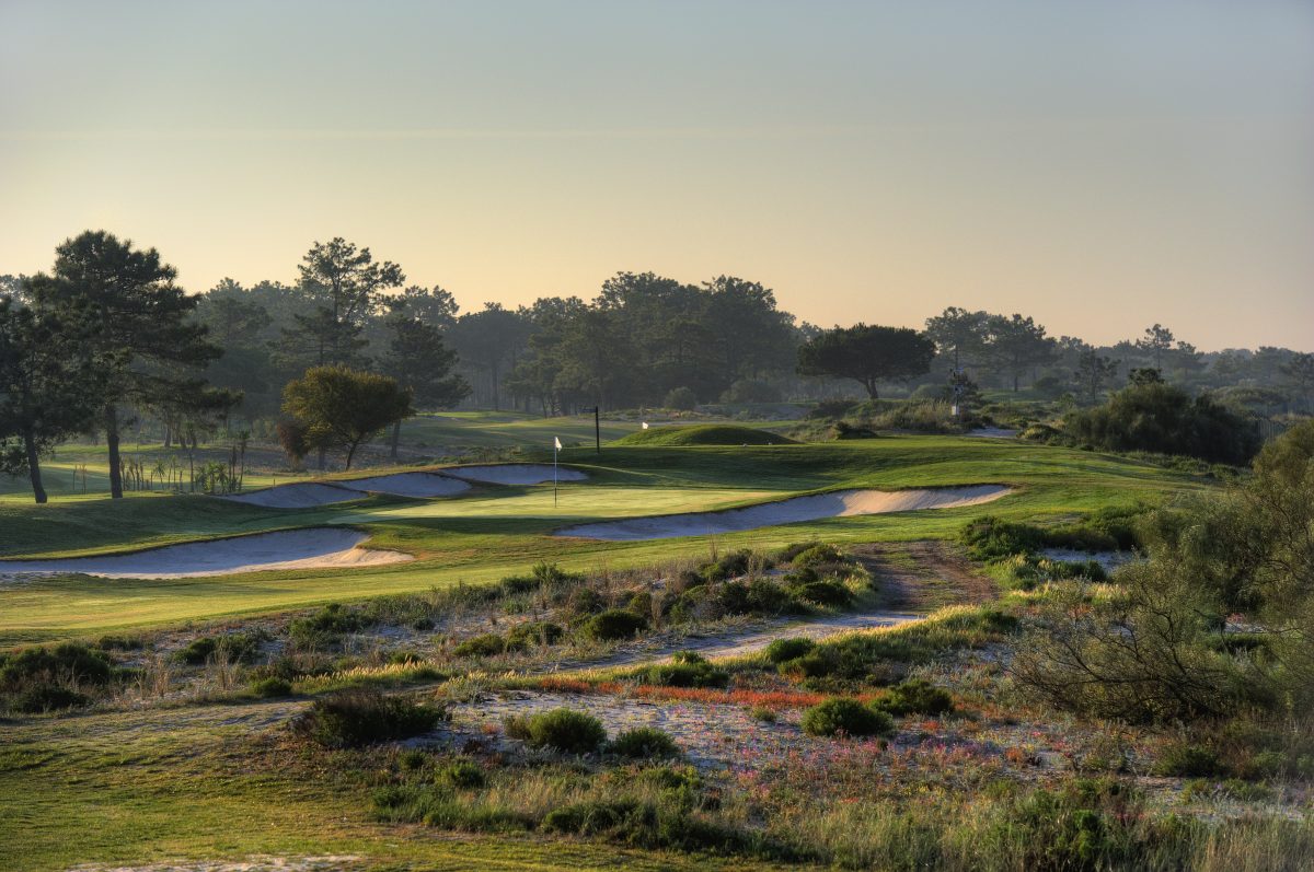Approaching the 17th green at Troia Golf, near Lisbon. Portugal. Golf Planet Holidays.