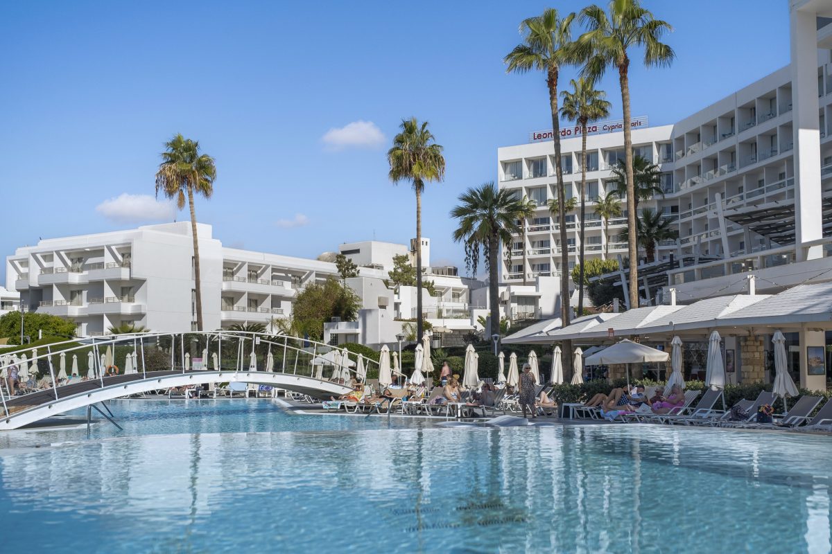 The pool area at the Cypria Maris Beach Hotel and Spa, Paphos, Cyprus. Golf Planet Holidays.