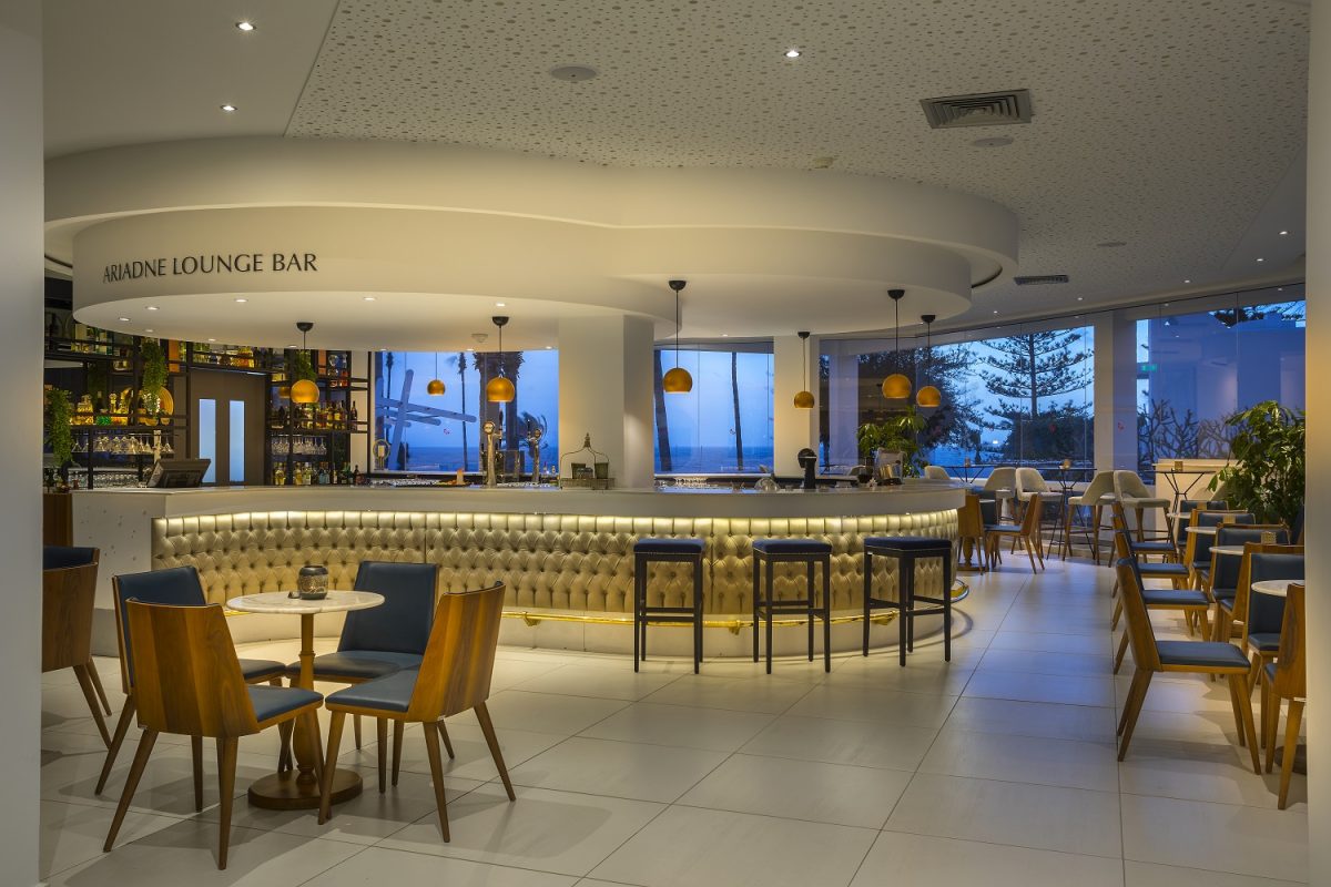 Enjoy the bar at the Cypria Maris Beach Hotel and Spa, Paphos, Cyprus. Golf Planet Holidays.