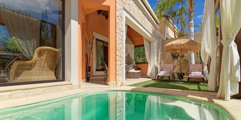 Your terrace and pool at Royal Garden Villas, Tenerife. Golf Planet Holidays.
