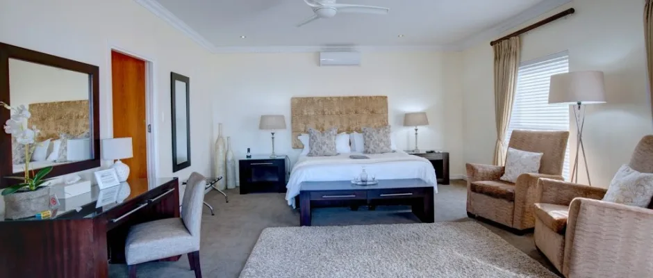 Your bedroom at African Oceans Manor, Mossel Bay, South Africa. Golf Planet Holidays.