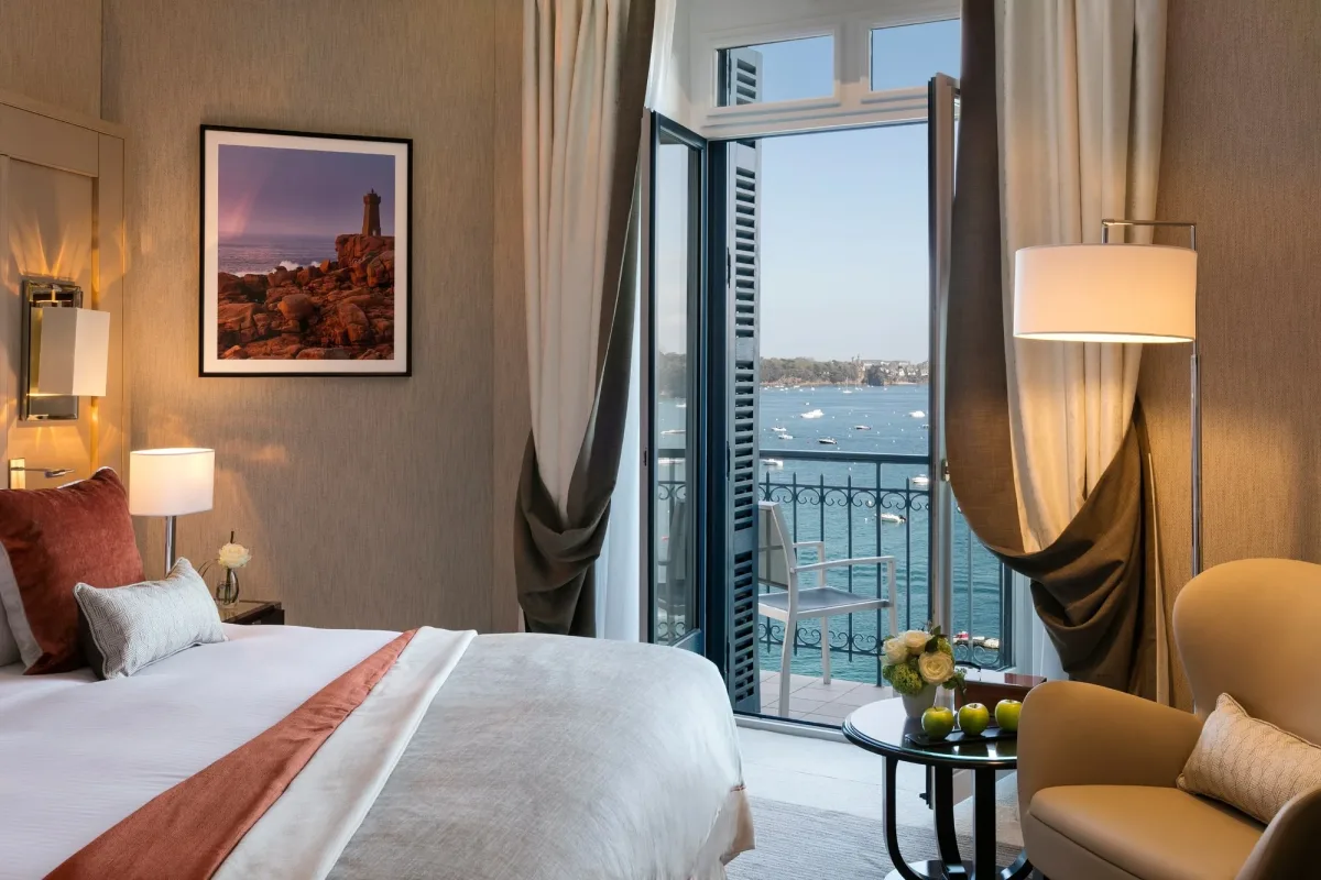 A coastal view at Hotel Barriere Le Grand Hotel, Dinard, Northern Brittany, France. Golf Planet Holidays.