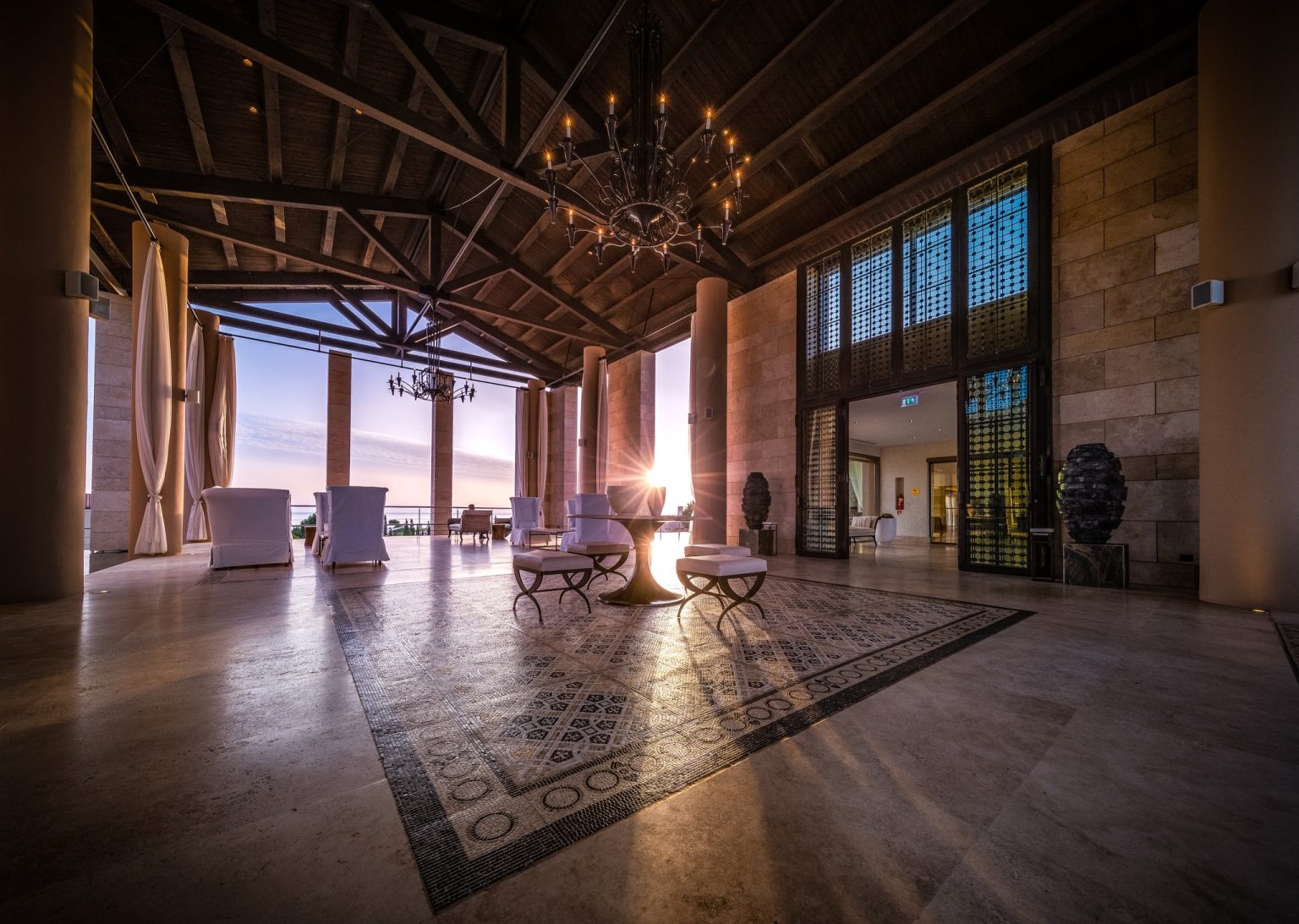 The lobby at The Romanos, a Luxury Collection resort, Costa Navarino, Greece