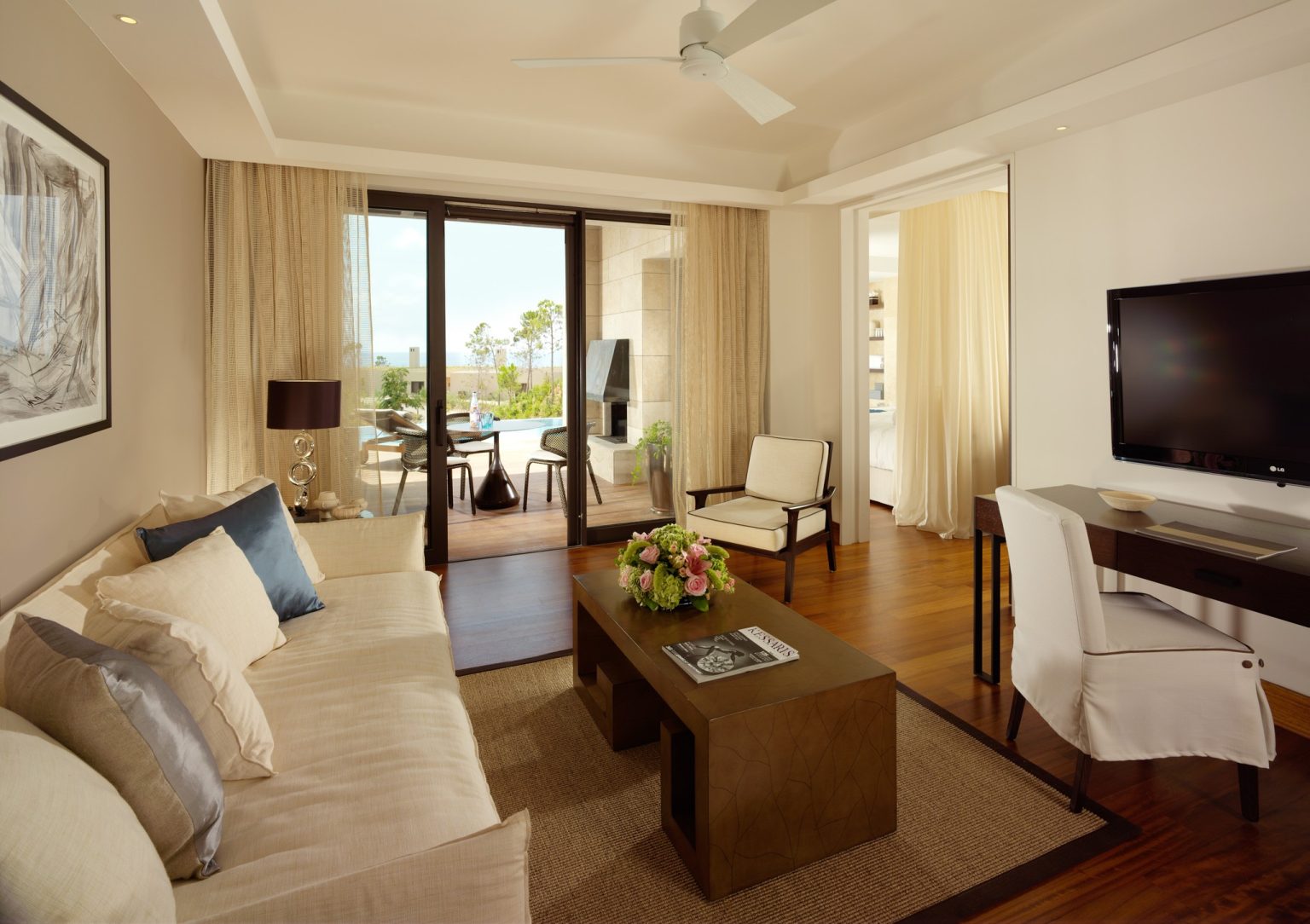 A sea-view room at The Romanos, Costa Navarino, Greece