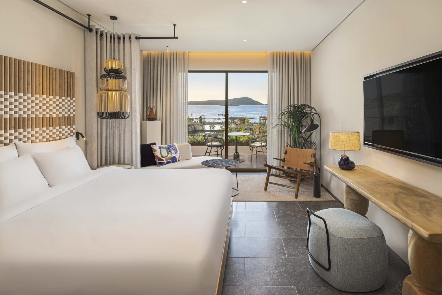 A panoramic sea-view room at W Costa Navarino, Greece