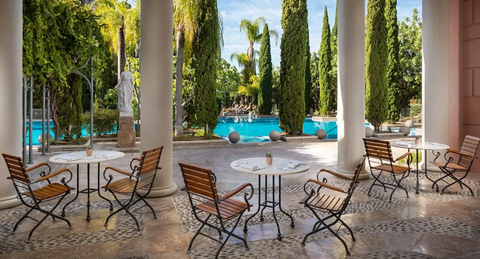 Around the pool at Anantara Villa Padierna Palace Resort, Benahavis, Costa del Sol, Spain. Golf Planet Holidays