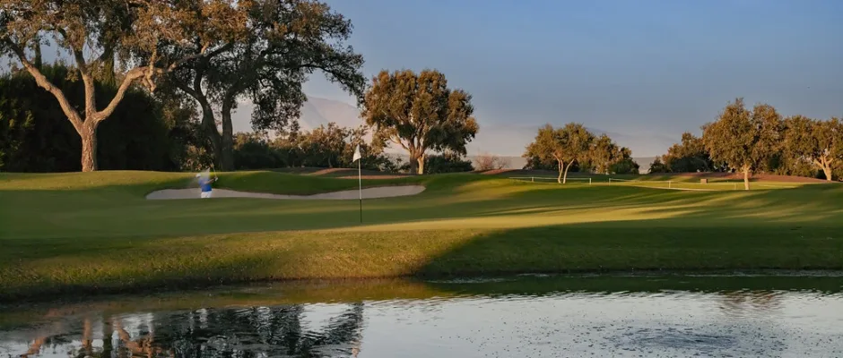 On the green at the San Roque Club, Costa del Sol, Spain. Golf Planet Holidays.