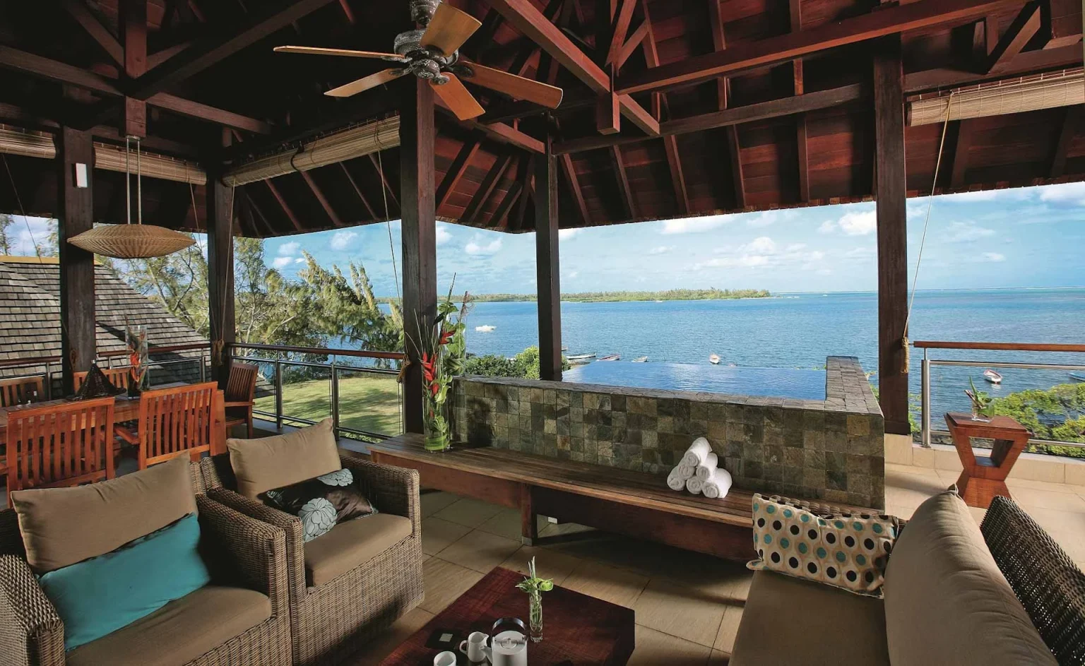 View from a seafront apartment at Anahita Golf and Spa Resort, Mauritus. Golf Planet Holidays.