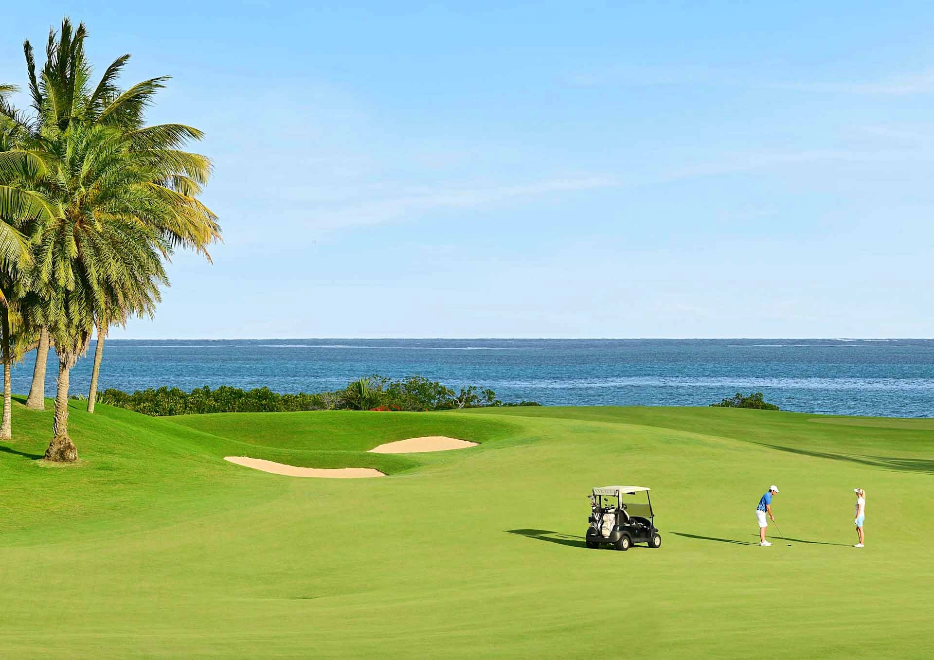 A game with a view at Anahita Golf and Spa Resort, Mauritus. Golf Planet Holidays.