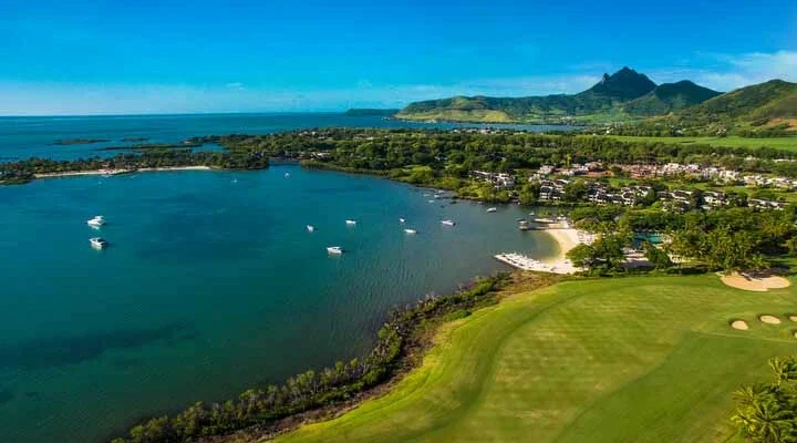 Fairway to the sea at Anahita Golf and Spa Resort, Mauritus. Golf Planet Holidays.