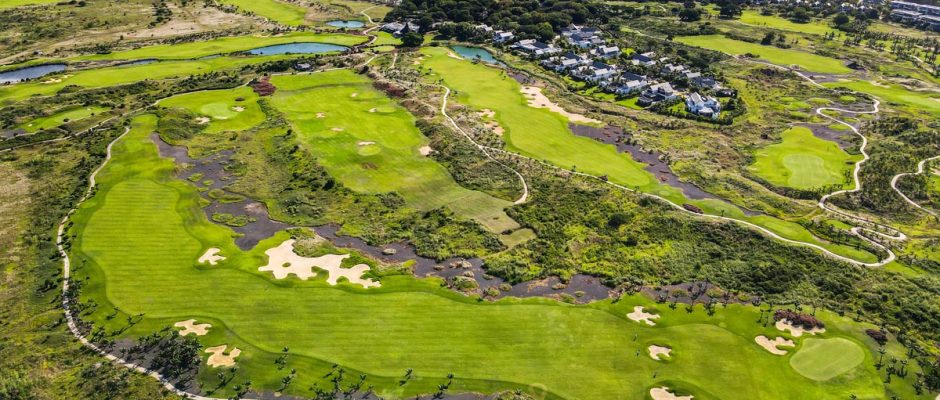 Bird's eye view of Mont Choisy Golf in the north of Mauritius. Golf Planet Holidays.