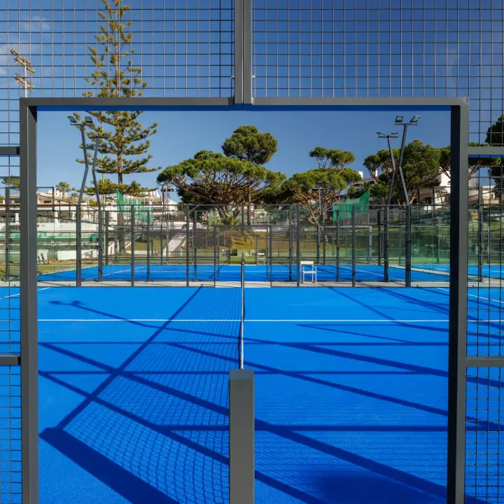 Blue padel courts at the Vale do Lobo Tennis Academy, Algarve